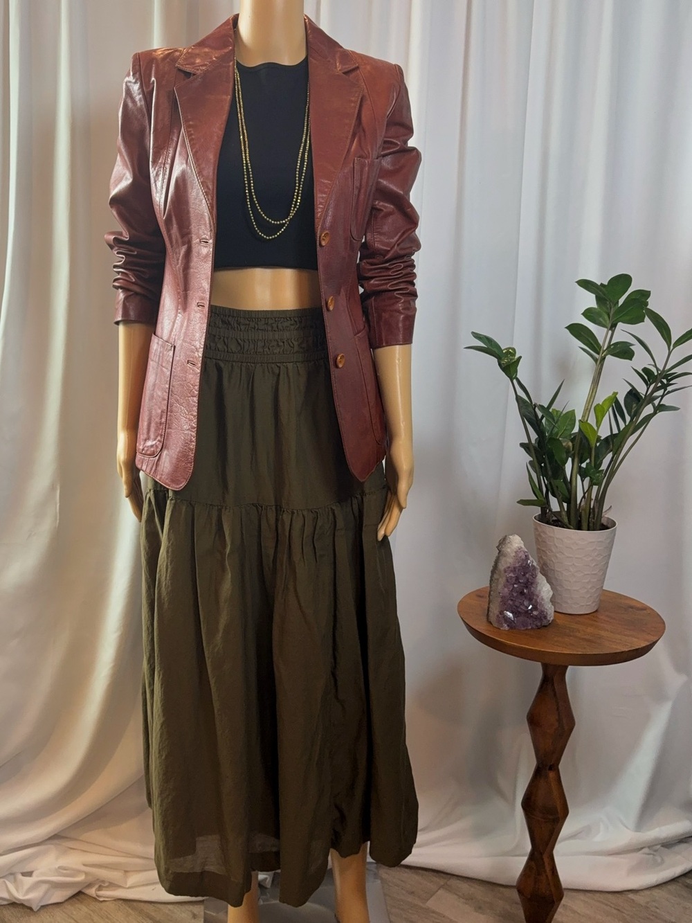 Treasure & Bond Olive Tiered Maxi Skirt - Size M - Excellent Condition - Picture 2 of 7